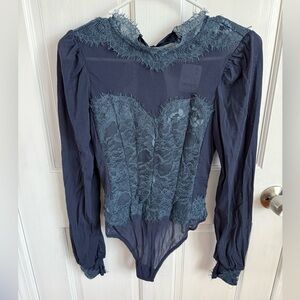 NWT Intimately Free People Navy Blue Bodysuit Small Long Sleeve